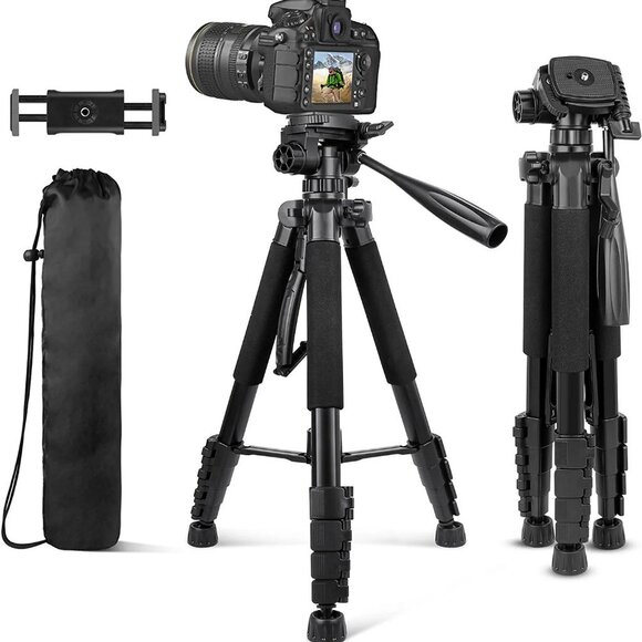 74’’ Camera Tripod with Travel Bag Cell Phone Tripod with Wireless Remote